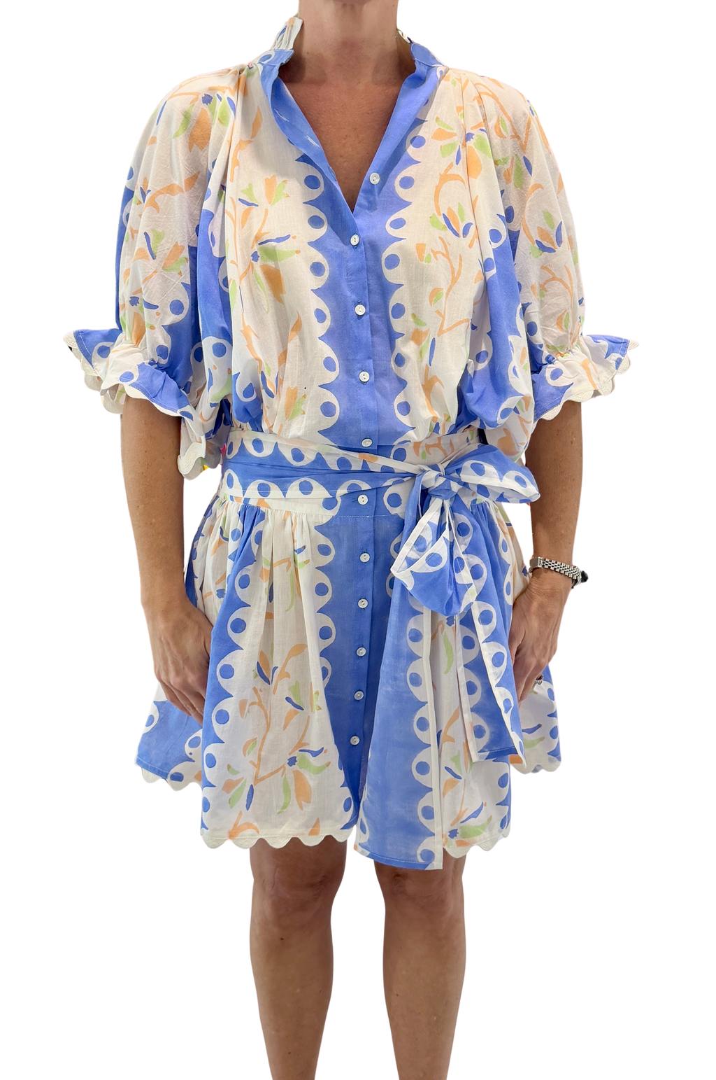 Juliet Dunn Blouson Dress, Birds of Paradise Bluebell Multi