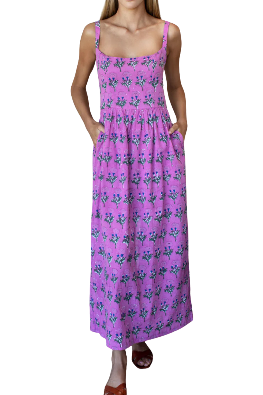 Emerson Fry Jour Maxi Dress, Big Marigolds Purple Orchid Organic