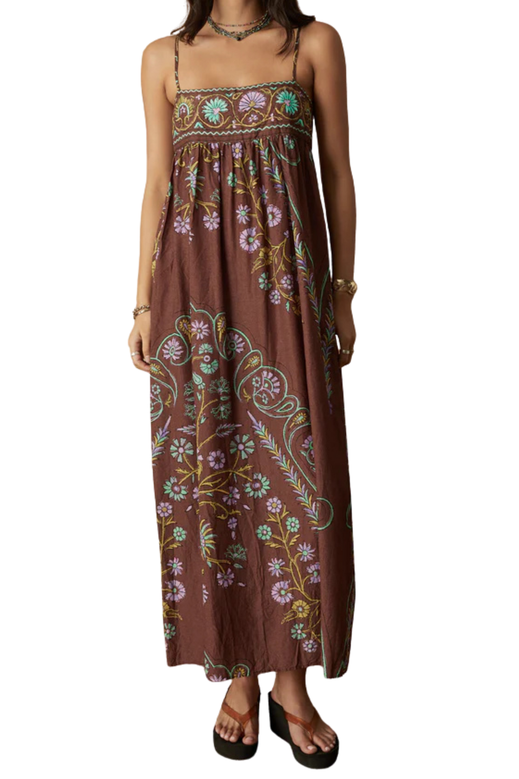 boteh maxi dress Vespara Wide Sleeve Maxi Smock Dress