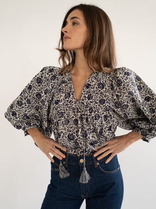 Mille Charlie Top, Indigo Floral