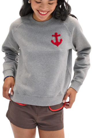Clare V. Le Court Petit Chenille Anchor Sweatshirt, Grey Melange