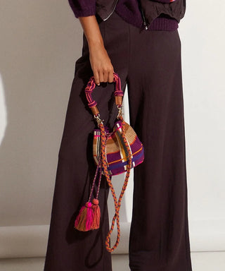 Guanabana Julietta Macrame Handle Crossbody, Burgundy & Toast