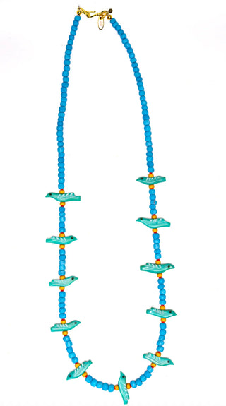 TS Gather Goods Long Turquoise Birds Necklace, Light Blue