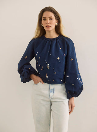 TS Hunter Bell Rue Top, Atelier Splatter Navy