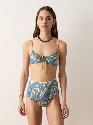 Boteh Arcadia Paisley Gathered Bralette and Estel Pant Bikini Set, Lazuli