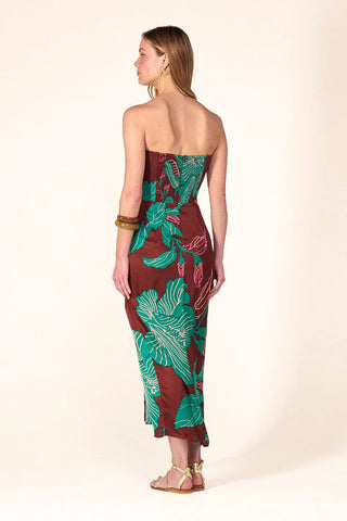 Poupette St. Barth Long Dress Collina VS, Brown Hibiscus
