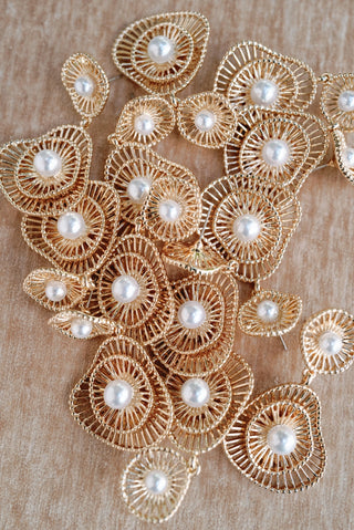 Seaside Pearl Drop Statement Earrings, Gold