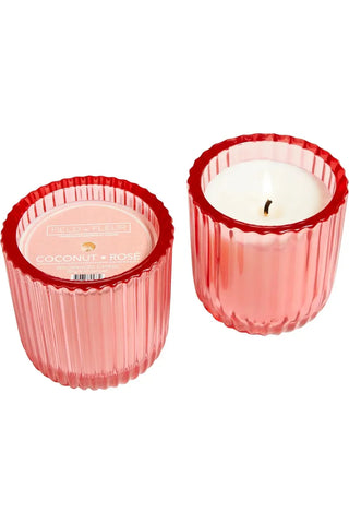 Field + Fleur Candle in Colored Glass 8oz, Coconut Rose