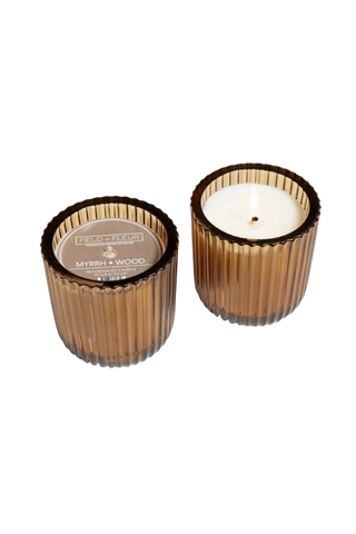 Field + Fleur Candle in Colored Glass 8oz, Myrrh Wood