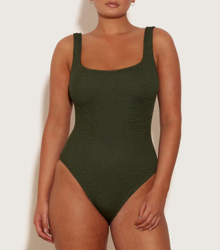 Hunza G Square Neck Swimsuit, Metallic Khaki