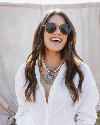 Gather Goods Long Turquoise Birds Necklace, Mustard