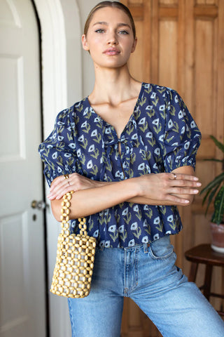 Love Tomas Bastian Top, Pressed Poppies Blue Indigo