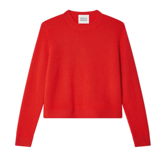 White & Warren Cashmere Rib Trim Crewneck, French Red