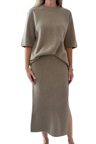 White & Warren Cashmere Skirt, Soft Shale