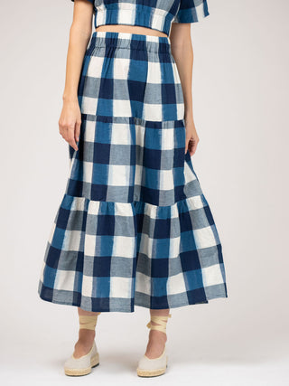 Beau & Ro Abby Skirt, Navy Check Ikat