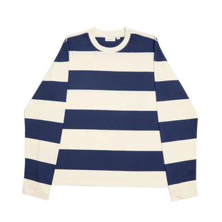 Clare V. Long Sleeve Tee Rugby Stripe, Cream/Navy