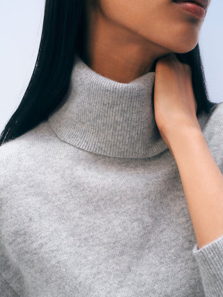 White & Warren Cashmere Rib Trim Easy Turtleneck, Grey Heather