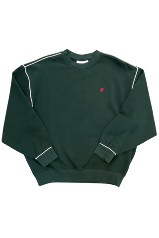 Clare V. Oversized Geo Les Sardines Sweatshirt w/ Piping, Deep Forest w/ Cream