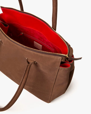 Clare V. Beatrice Smooth Nubuck Tote, Choco Bar