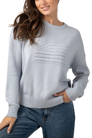 Beau & Ro American Flag Sweater, Tonal Light Blue