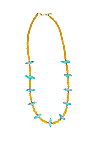 Gather Goods Long Turquoise Birds Necklace, Mustard