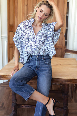 TS Love Tomas Mandarin Collar Top, Etoile Vine Indigo Organic