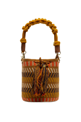 Guanabana Sophia Short Macrame Handle Crossbody, Mustard