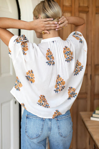 TS Love Tomas Mandarin Collar Top, Tomas Flowers Marigolds Organic