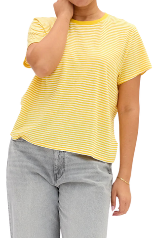 Clare V. Classic Tee, Snapdragon Cream Mini Stripe