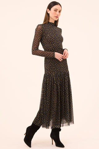 Misa LA Leylani Dress, Golden Polka Dot Mesh