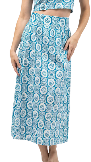 Beau & Ro Markey Skirt, Flower Check Blue