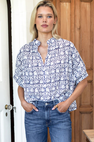 TS Love Tomas Mandarin Collar Top, Etoile Vine Indigo Organic