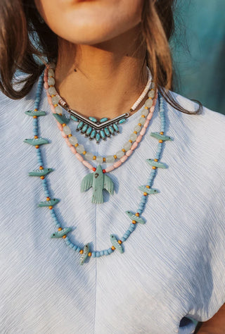Gather Goods Long Turquoise Birds Necklace, Light Blue