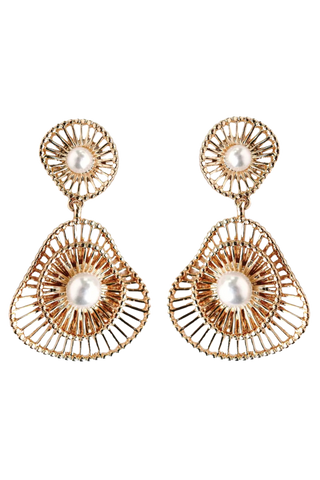Seaside Pearl Drop Statement Earrings, Gold