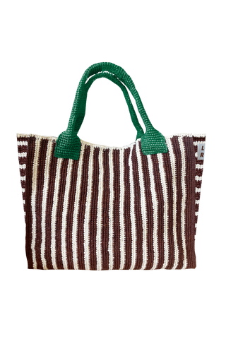 Loeffler Randall Sol Crochet Beach Tote, Green Brown White Stripe