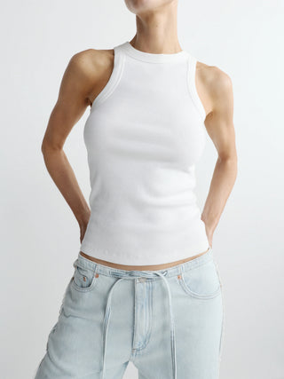 DL1961 High Neck Ribbed Tank, White