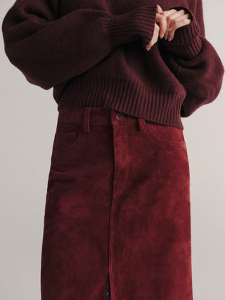 DL1961 Alma Midi Skirt, Burgundy Suede Embroidery