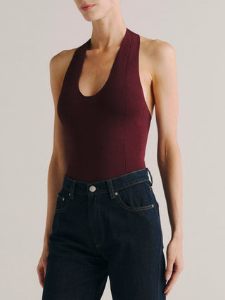 DL1961 Halter Bodysuit Instasculpt™ Fine Knit, Red Mountain