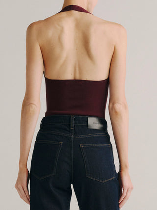 DL1961 Halter Bodysuit Instasculpt™ Fine Knit, Red Mountain