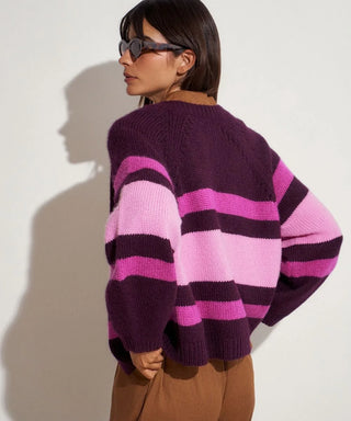 Guanabana Juana Baby Alpaca Cardigan, Burgundy & Pink