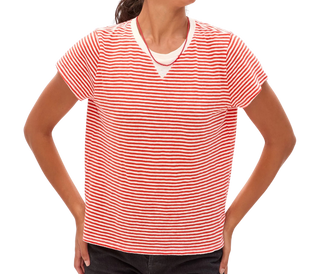 Clare V. Classic Tee, Bright Poppy Cream Mini Stripe