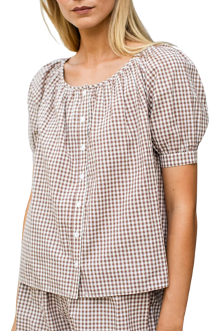 Marea Everly Top, Mocha Mini Gingham