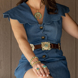 TS Christina Greene Western Charm Turquoise & Brass Concho Belt, Brown