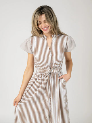 Beau & Ro Flutter Dress, Brown Stripe