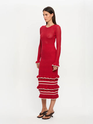 Kivari Rafaela Knit Midi Dress, Red Cream