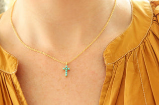 TS Christina Greene Dainty Turquoise Cross Necklace