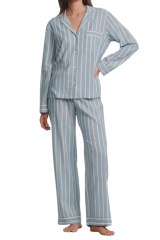 Eberjey Nautico Classic Stripe Long PJ Set, Slate Blue Ivory