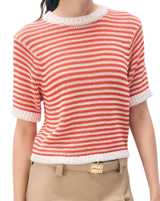 White & Warren Luxe Organic Cotton T-Shirt, Ecru Sunset Orange