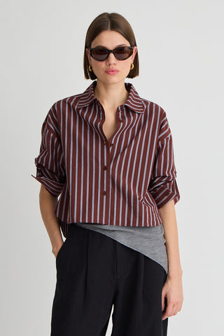 Apiece Apart Cropped Isolde Button Down, Spice Multi Stripe