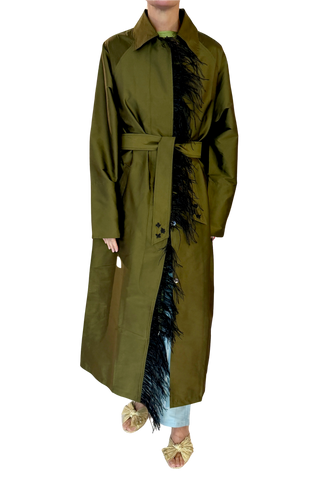 Chan Luu Techno Taffeta Trench, Olive